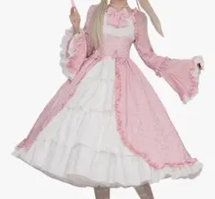 ゴスロリ・ロリータドレス ピンクと白 ヘッドドレス付き