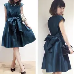 【極美品】Soareak ワンピース リボン付きドレス ネイビー Mサイズ