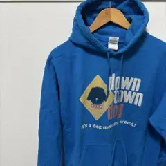 US古着犬ドッグプリントポケット付きフードパーカーブルー青