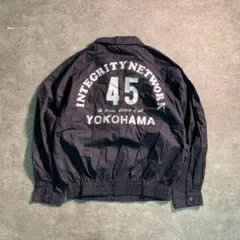 6LA1【ヴィンテージ】バックプリント　ジップアップジャケット　黒　古着used