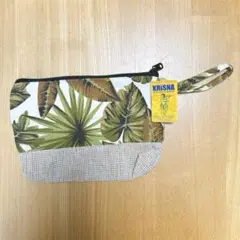 新品未使用⭐️インドネシア バリ島 葉柄 ポーチ 小型 持ち手付き 小物入れ