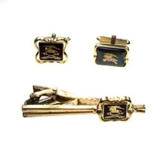 Burberry　カフス　ネクタイピン　セット　ゴールド　ホースロゴ　ブラック