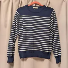 ストライプニットセーター 長袖 ネイビー Lサイズ