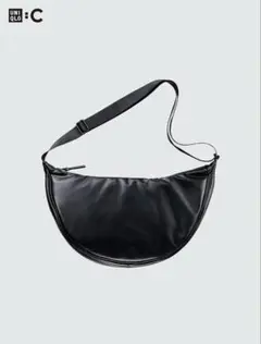 美品 ユニクロ C レザータッチラウンドショルダーバッグ ブラック