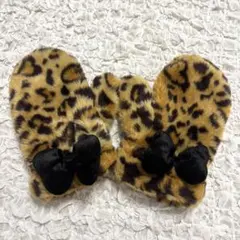 東京ディズニーリゾート ミニーちゃん ミトン 手袋 ヒョウ柄 リボン ブラック
