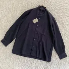 《美品》 Adam & Eve ノーカラーシャツ ブラックネイビー M キレイめ