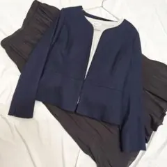 美品　インディヴィ ノーカラー ツイード スカートスーツ　プラステ ネイビー