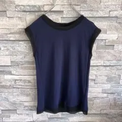 ZARA ザラ フレンチスリーブカットソー シアー レイヤード風 ネイビー M