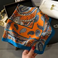☆大判 スカーフ バックチャーム バッグスカーフ ペイズリー オレンジ系