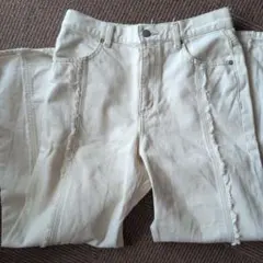 GU フリンジストレートジーンズ ワイドデニムパンツ (XL) ホワイト