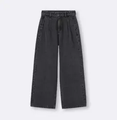 ［GU］デニム タックトラウザー Q+E ワイドパンツ XXL グレー 股下70