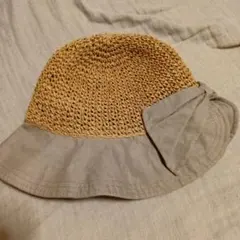 リボン付きバケットハット S-M ベージュ