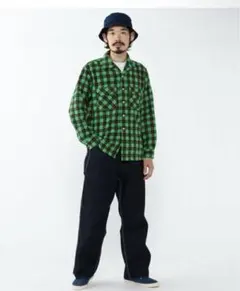 BEAMS PLUS / 刺し子 ブロックチェック オープンカラー シャツ