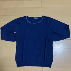 ビーズ装飾 ネイビー 長袖ニット