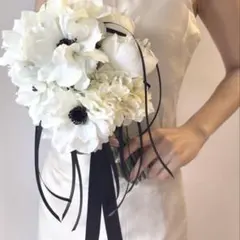 【ブートニア付】ウェディングブーケ　アーティシャルフラワー造花