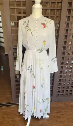 AMELI 花柄シフォン長袖ワンピース