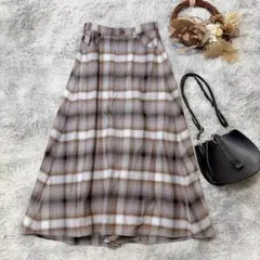 BAYFLOW ベイフロー（L）オンブレチェック ロングフレアスカート 裏地付