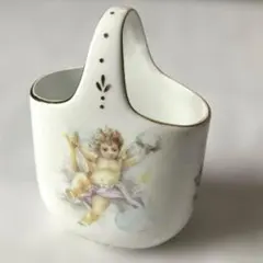 天使 エンジェル バスケット型 陶器製 小物入れ 金彩