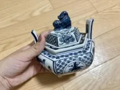 【新品未使用】香炉 角福 染付 獅子摘 六角 三つ足 茶道具 焚香 骨董 九谷焼