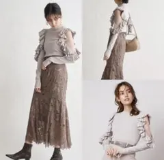 【SNIDEL スナイデル プリーツフリルスリーブニットプルオーバー】