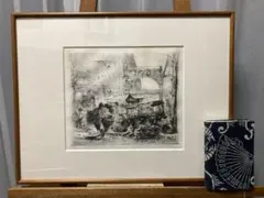 美品□牛玖健治□版画/エッチング□シャルトル大聖堂/フランス□72/200