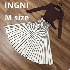 INGNI イング　ニットワンピース バイカラー　プリーツ　長袖 ベルト付き