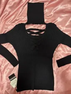 後ろリブ編み ブラックニット 長袖