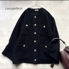 ラウンジドレス 金ボタン ノーカラー ツイードジャケット 黒 ブラック 卒入学