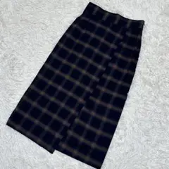 【GU】（M）ボックススカート 膝下 ロング スリット チェック