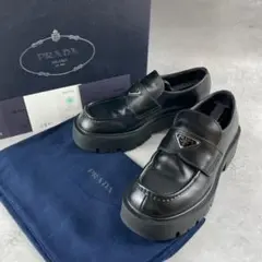 PRADA モノリス　ブラック ローファー 厚底 Prada モノリス レザーローファー 55mm | ブラック | FARFETCH JP