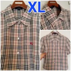 バーバリーブラウス 未使用近 美品 ホースマーク入 大サイズ半袖42XLベージュ