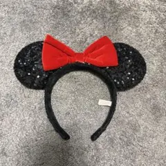 ミニーマウス スパンコールカチューシャ　黒・赤　東京ディズニーリゾート