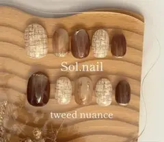 【現品】ツイードブラウンネイル ニュアンスネイル マグネイル ネイルチップ