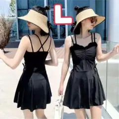 水着 レディース ワンピース 体型カバー オールインワン 肩出し パット付き L