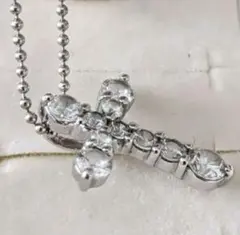 クロス ネックレス シルバーSV925 プラチナ加工 ジルコニア