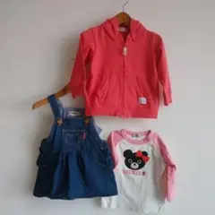 3点ミキハウスベビー服セット（オーバーオール・ジャケット・Tシャツ）