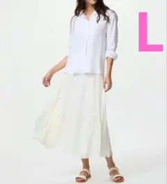 ユニクロ　UNIQLO シフォンティアードスカート　オフホワイト　Lサイズ　新品