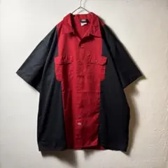 ディッキーズ　オーバーサイズ　半袖シャツ　レッド×黒　XX-LARGE　古着