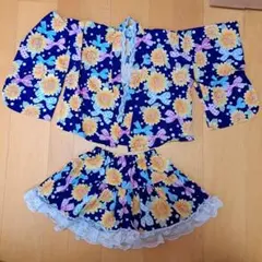 紺色花柄リボン浴衣ドレス 110