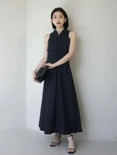 anuans ツイストギャザーワンピース　ネイビー