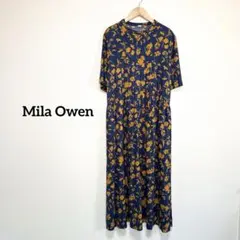 Mila Owen ミラオーウェン 花柄ワンピース ネイビー×オレンジ S