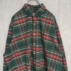 ラルフローレン　90s グリーン　チェック柄　ポニー刺繍　長袖BDシャツ2XL