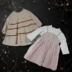 1【petit main】デザイン リボンワンピース80 90 女の子 セット