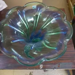 新品　津軽びーどろ　花瓶　青緑グラデーション フラワー型ガラス花瓶