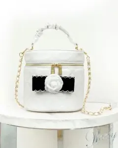 リボン コサージュ バニティ チェーン バッグ ショルダー ハンド キルティング