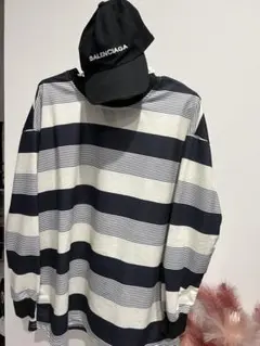 【ロンＴ】オーバーカットソーストライプ　ボーダー長袖Tシャツ ネイビーブラック
