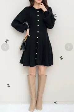 タグ付WILLSELECTION ブラックニットワンピース 長袖 フレア