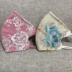 パープル 花柄 刺繍 レース マスク - メルカリ