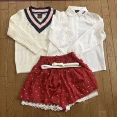 BeBeネックセーター ブラウス ハート柄ショートパンツ ベルト付きセット130