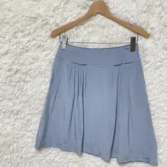 【良品】台形スカート シフォン フレア ひざ丈 膝丈 水色 くすみカラー